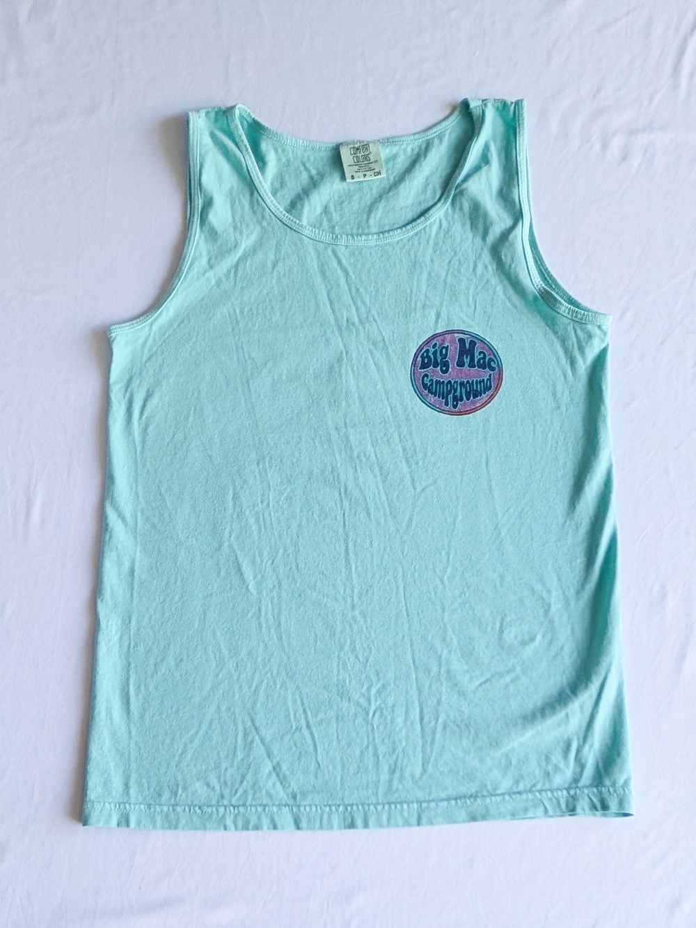 Comfort Colors Light Aqua Scoop Neck Big Mac Campground Tank Size Small